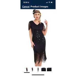 PrettyGuide Dress Womens Large Black Beaded Fringe Flapper 1920s Gatsby Art Deco